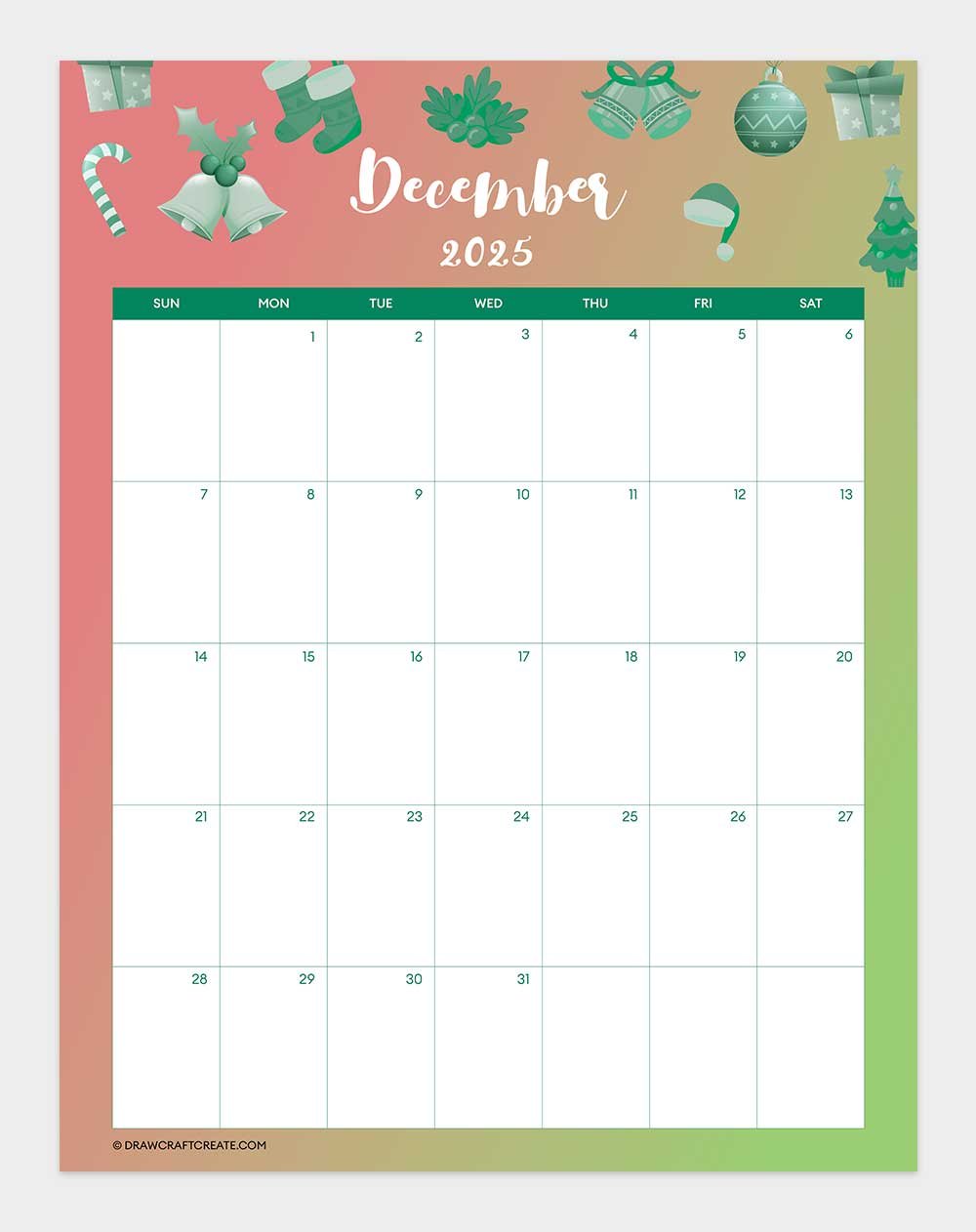 december 2025 calendar printable vertical