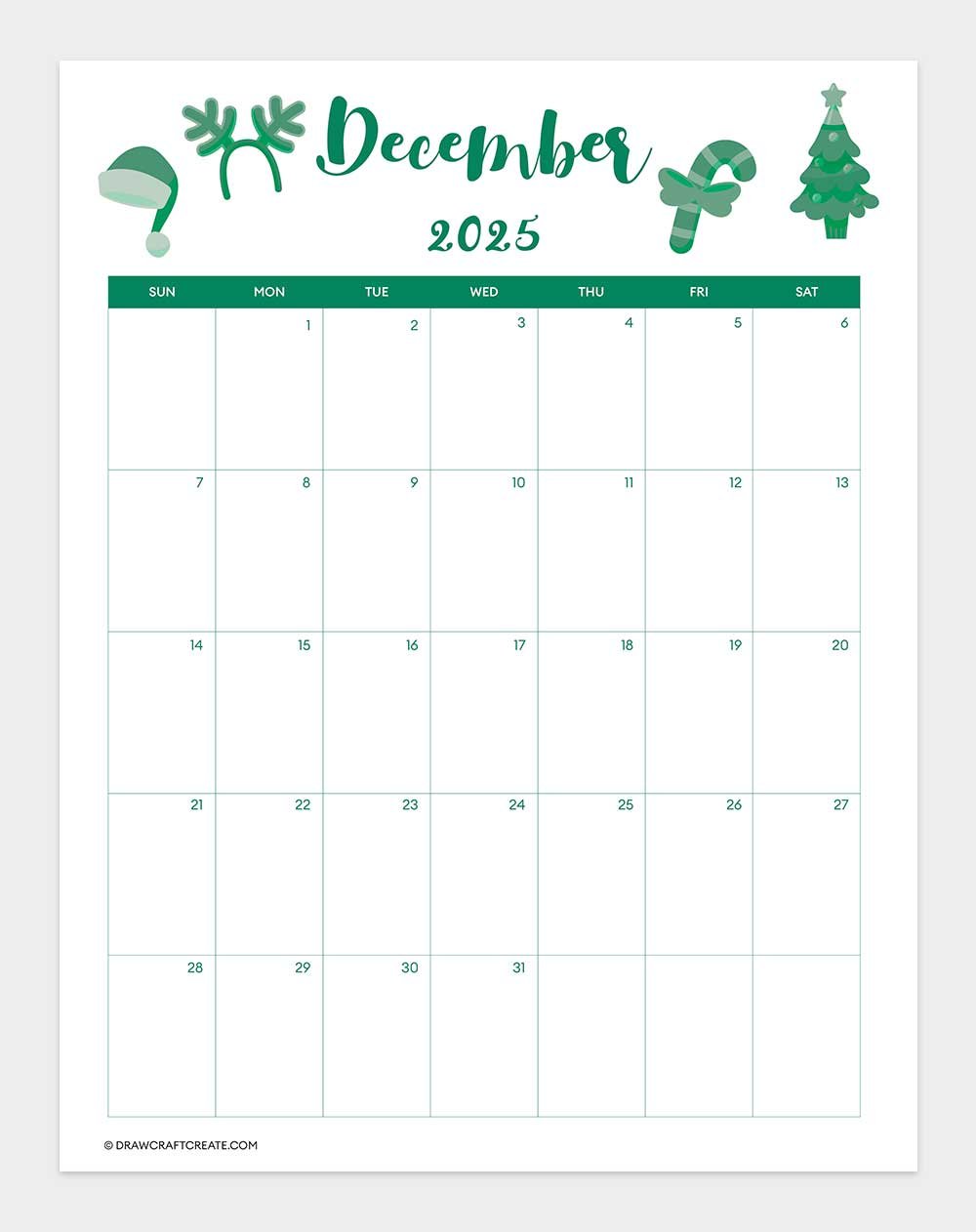 december 2025 calendar printable vertical