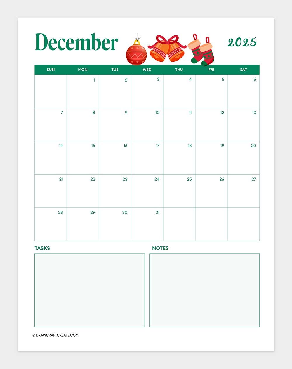 december 2025 calendar printable vertical