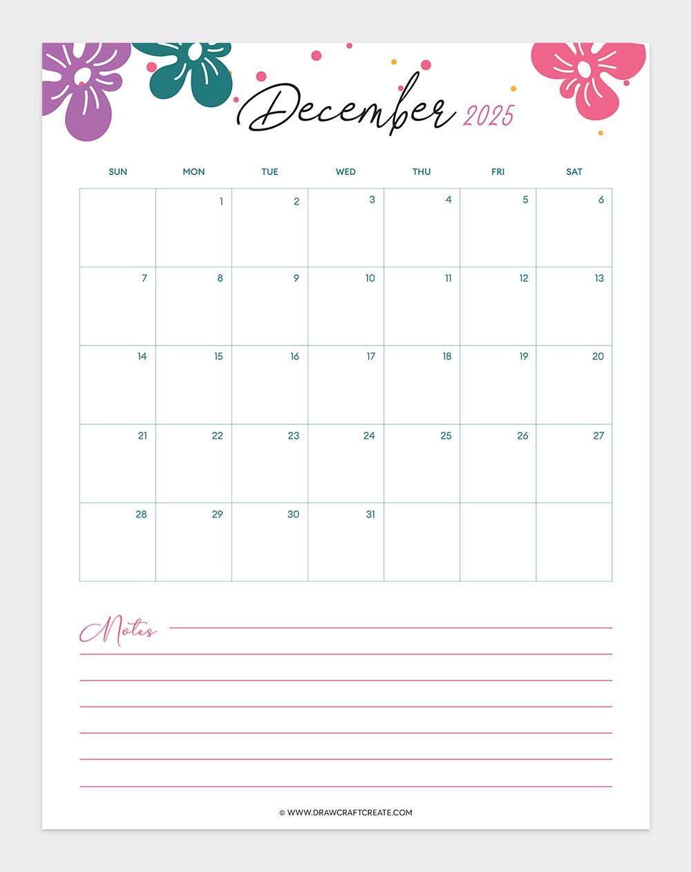 december 2025 calendar printable vertical