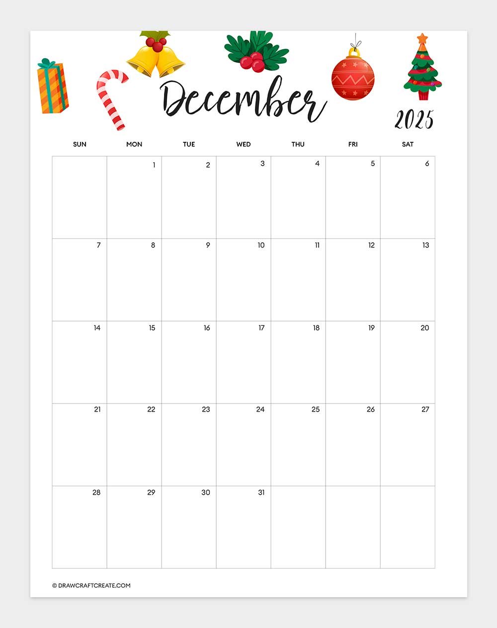 december 2025 calendar printable vertical