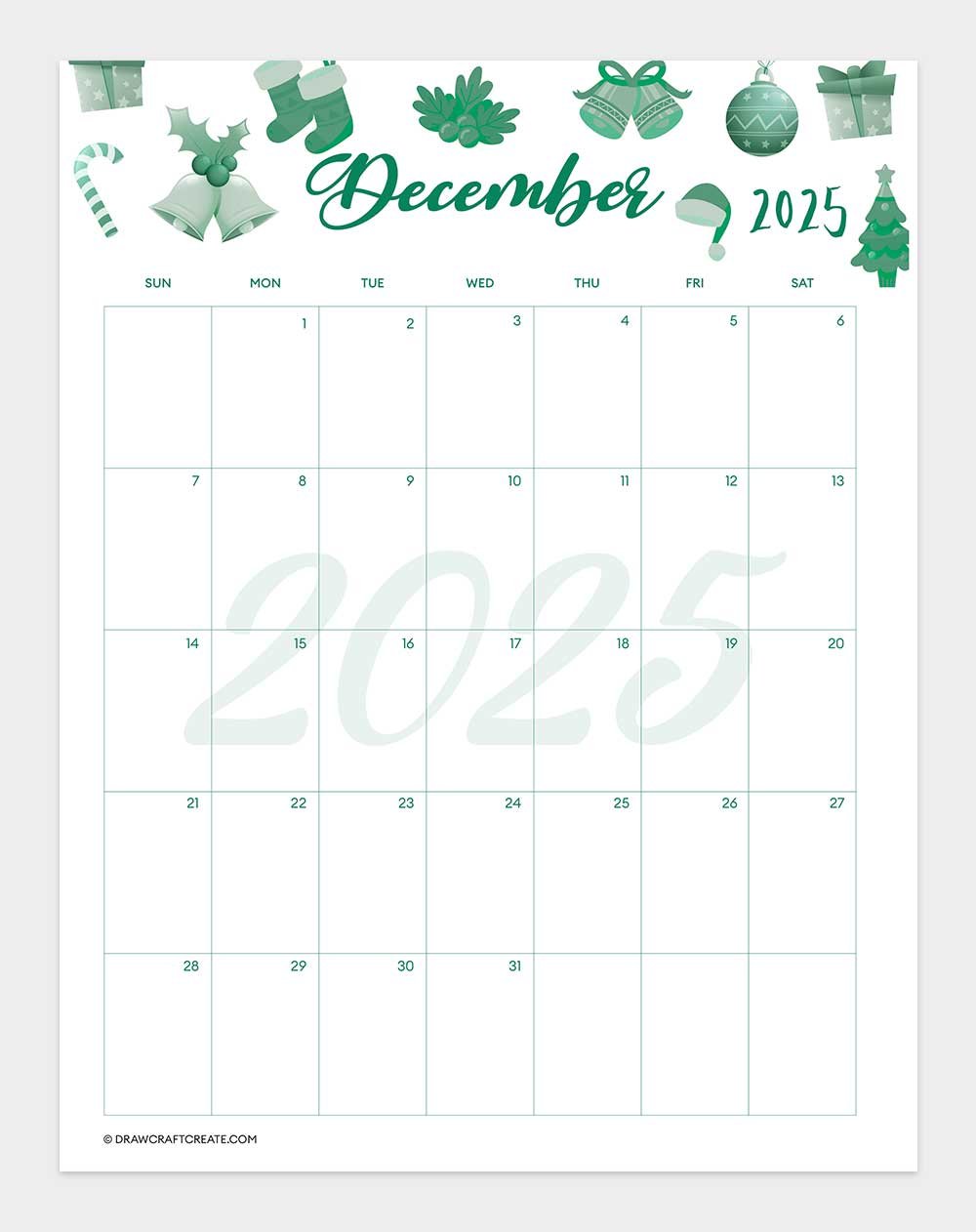 december 2025 calendar printable vertical