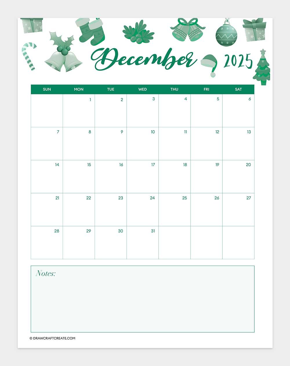 december 2025 calendar printable vertical