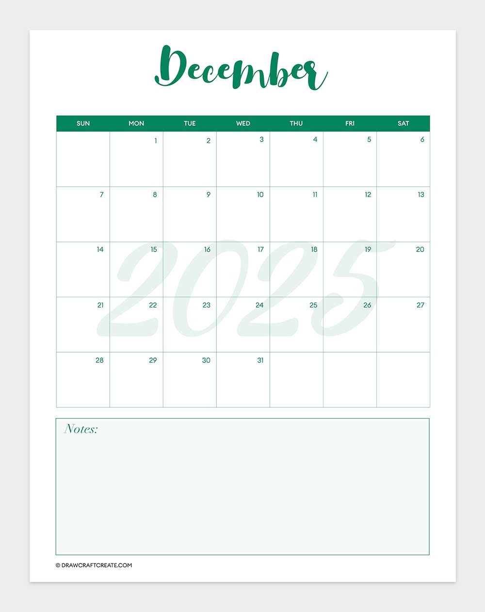 december 2025 calendar printable vertical