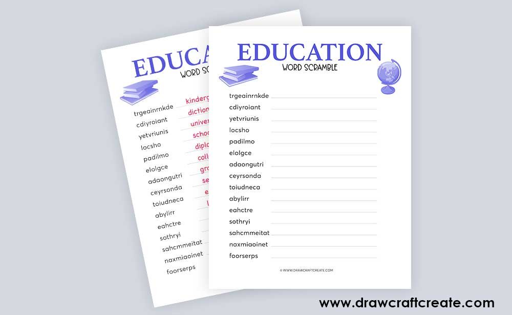 education word scramble answer sheet