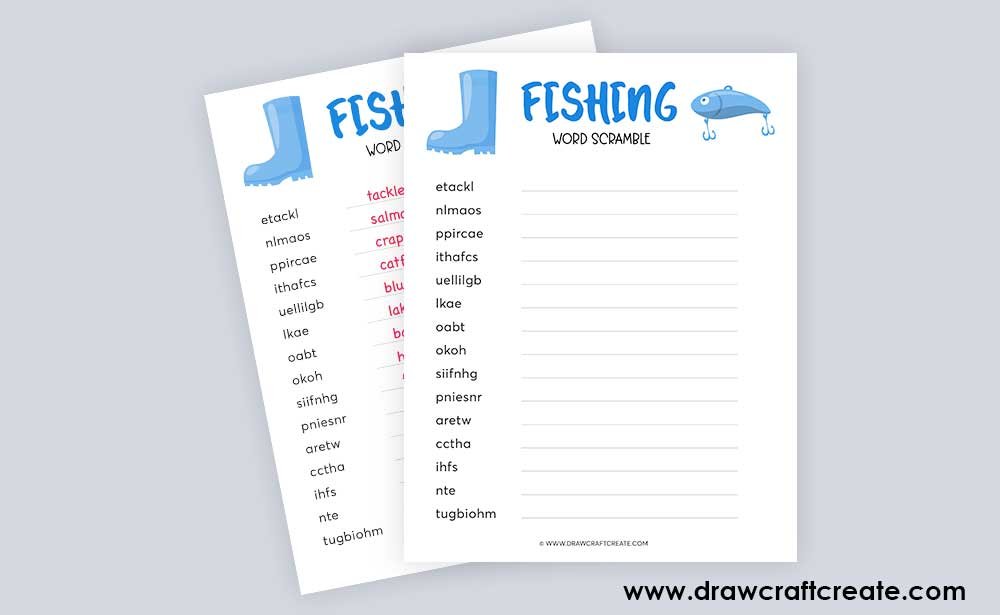 fishing word scramble answer sheet