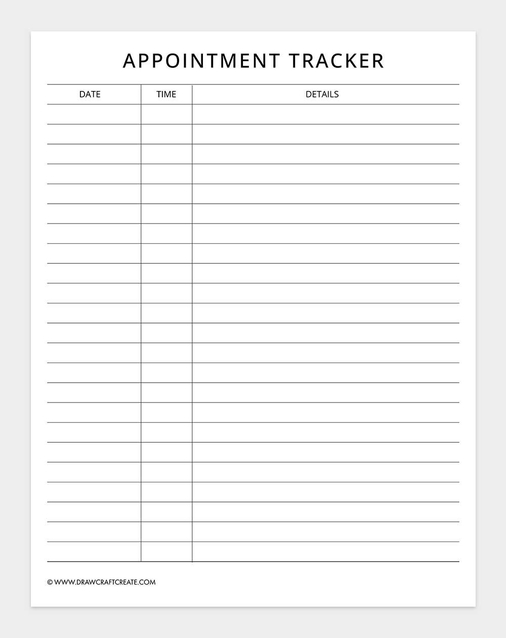 free printable appointment tracker template