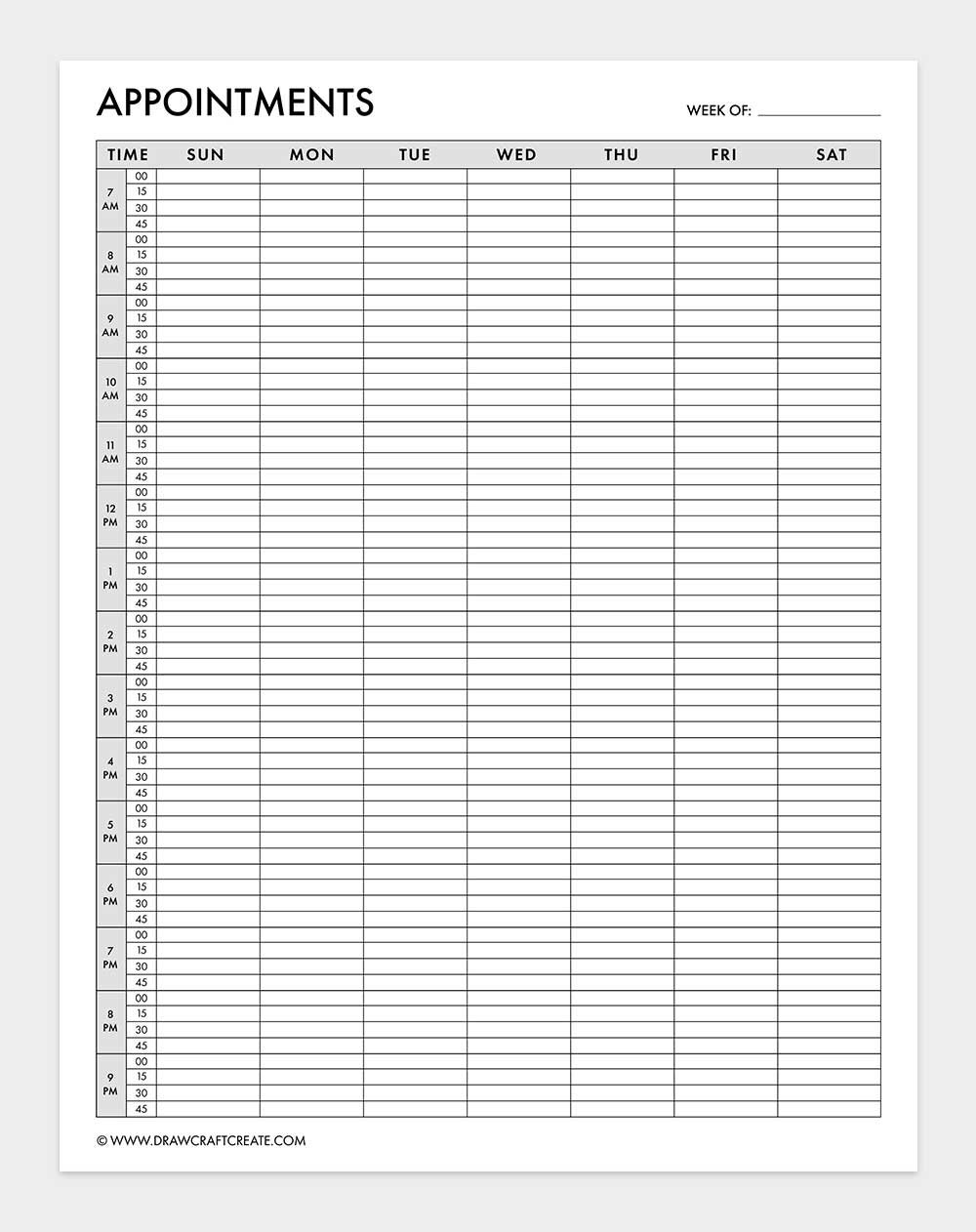 free printable appointment tracker template