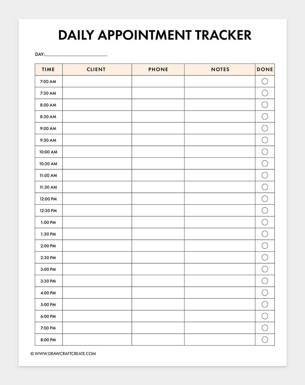 free printable appointment tracker template