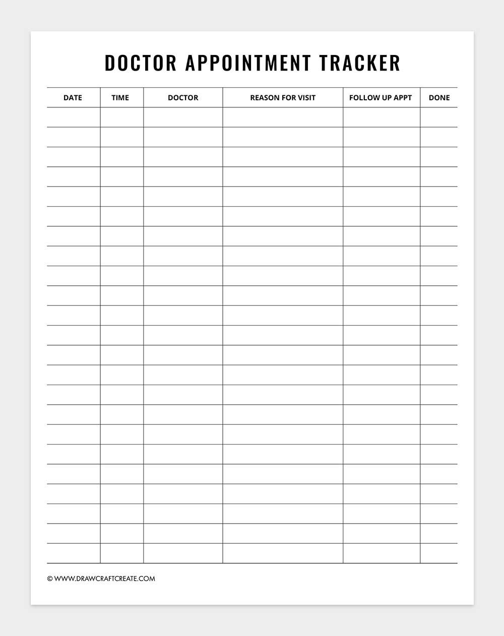 free printable appointment tracker template
