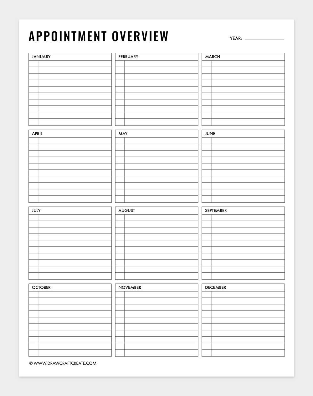free printable appointment tracker template