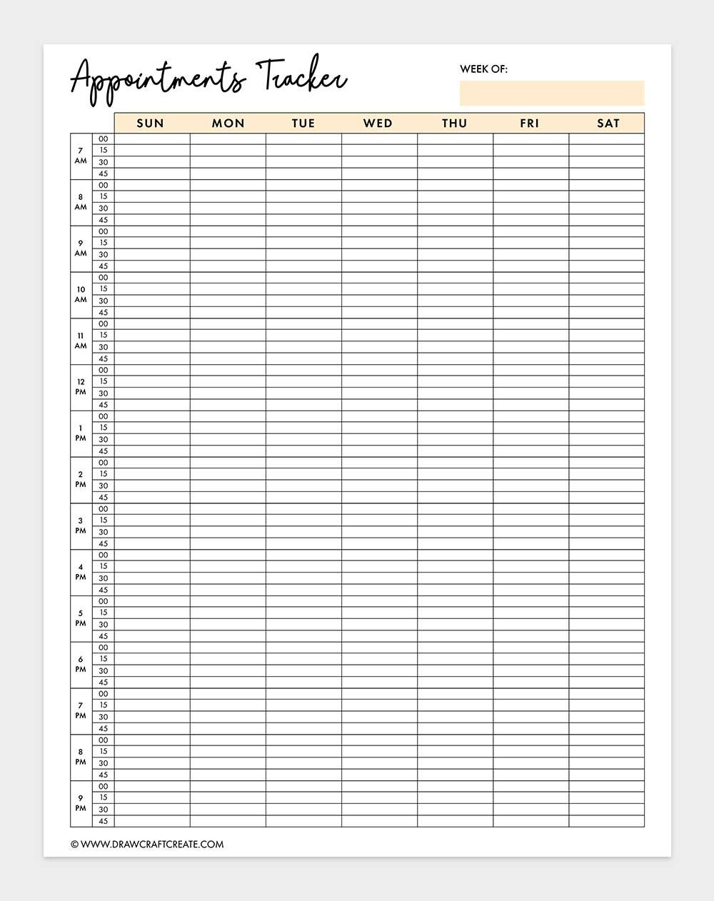 free printable appointment tracker template