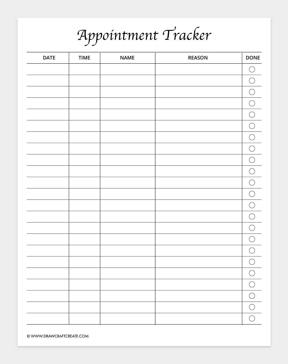 free printable appointment tracker template