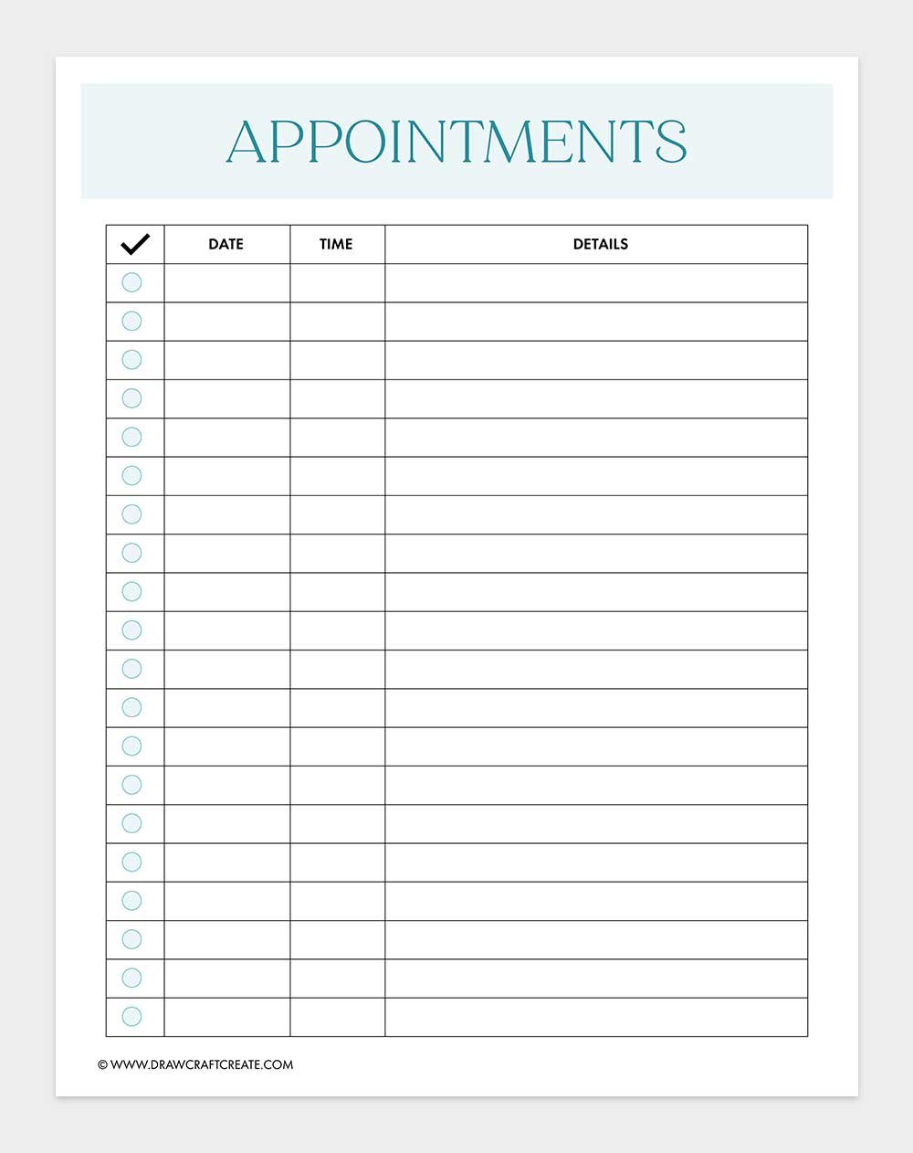 free printable appointment tracker template