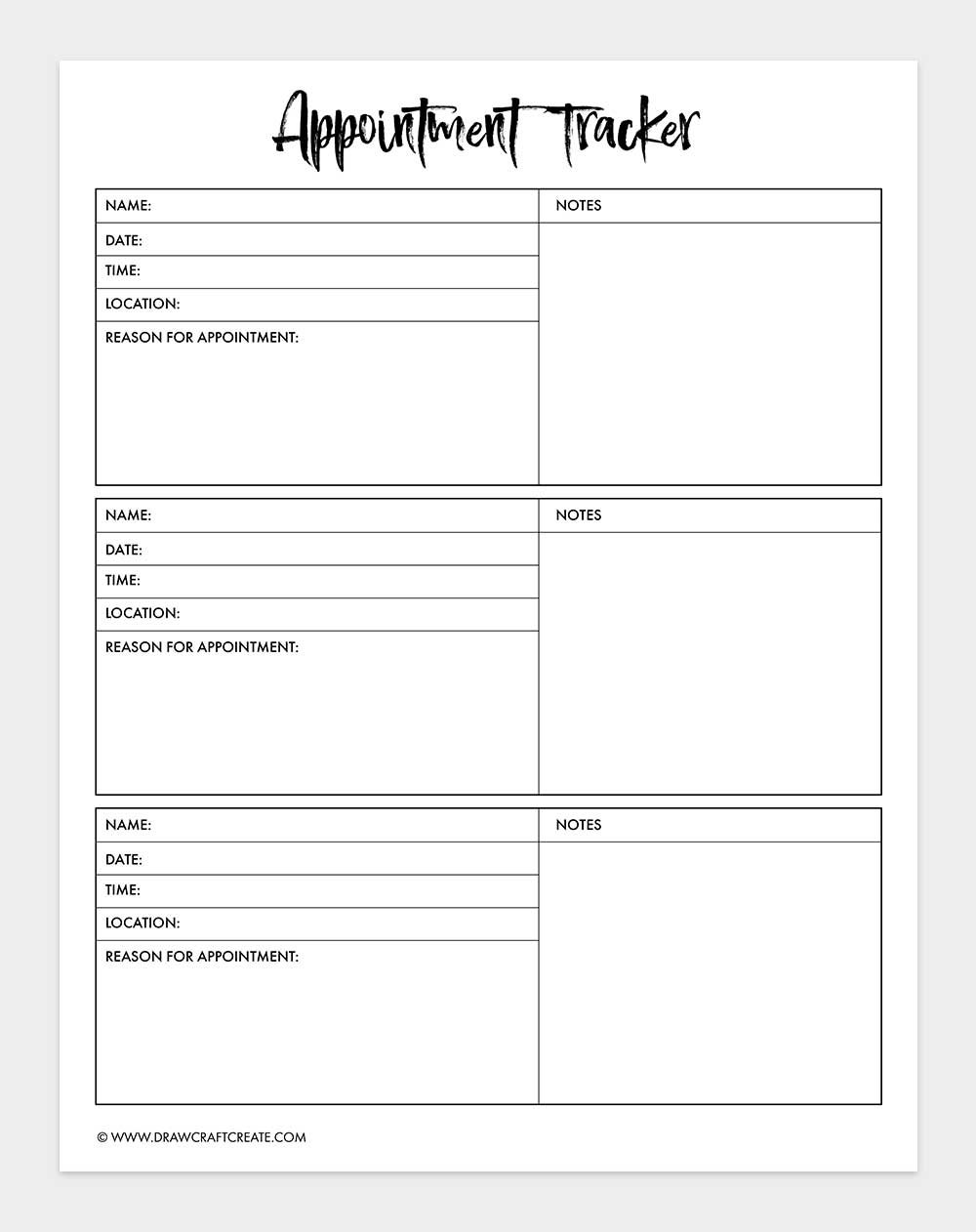 free printable appointment tracker template
