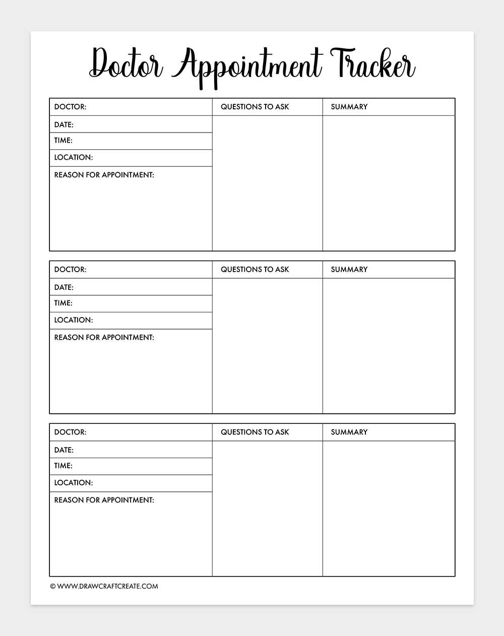 free printable appointment tracker template
