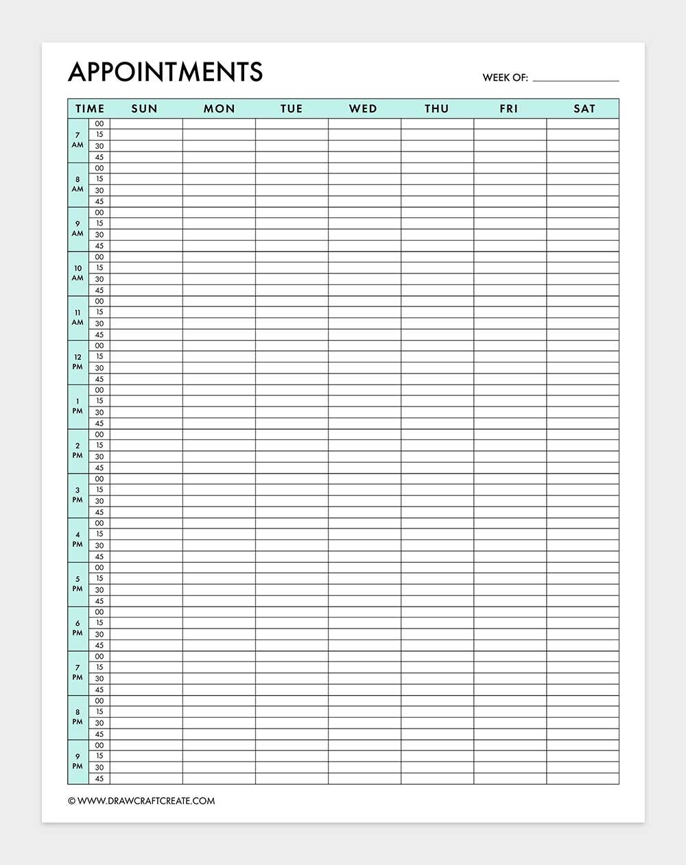 free printable appointment tracker template