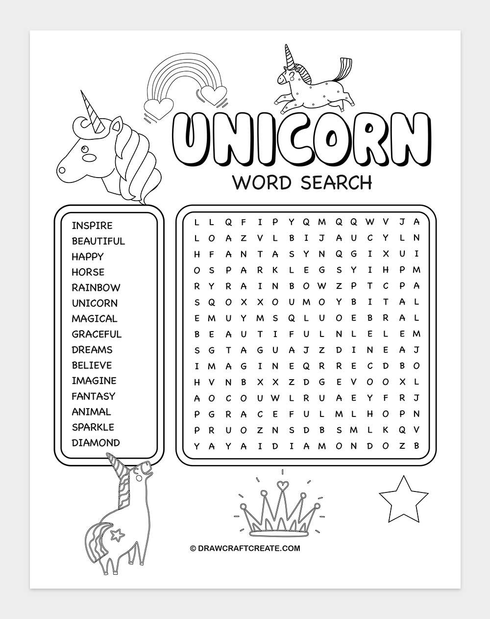 free printable unicorn word search