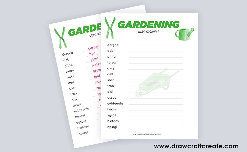 gardening word scramble answer sheet