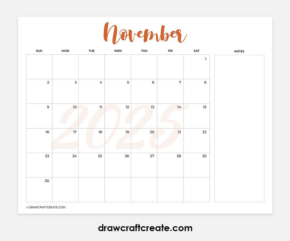november 2025 calendar horizontal