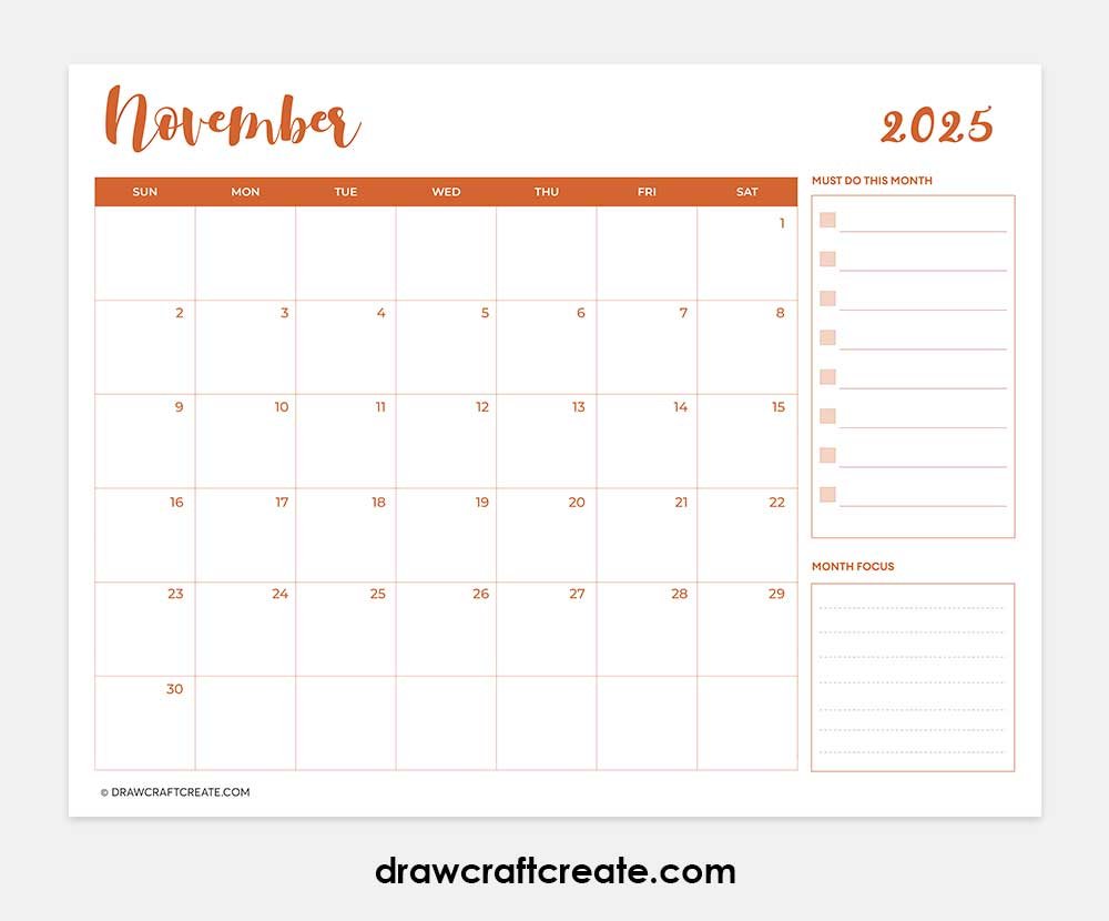 november 2025 calendar horizontal