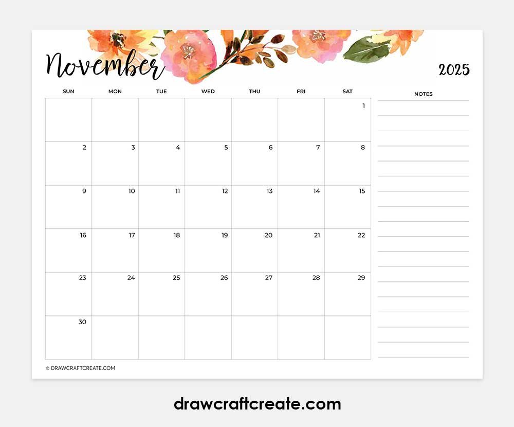 november 2025 calendar horizontal