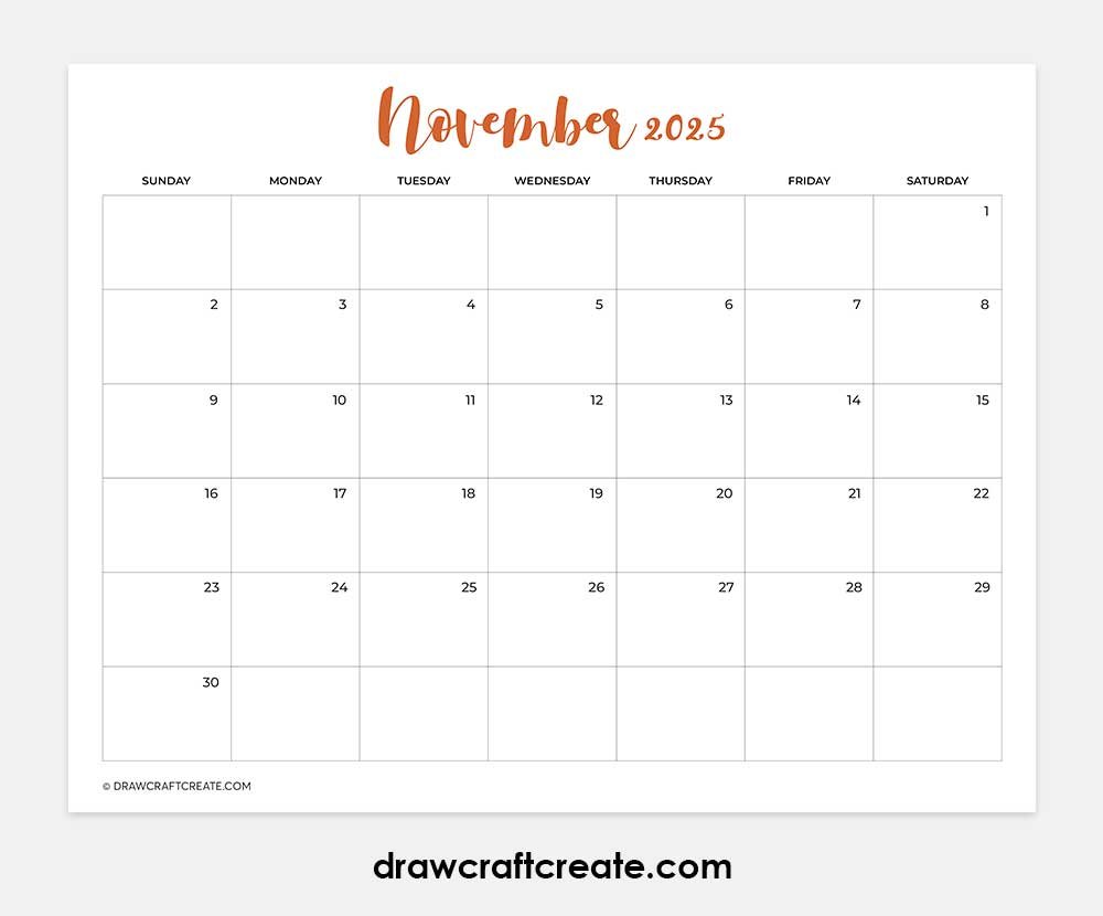 november 2025 calendar horizontal