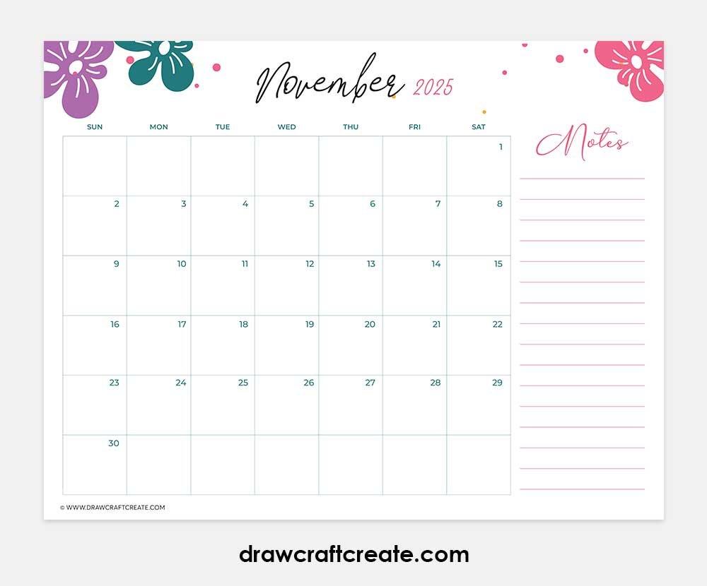 november 2025 calendar horizontal