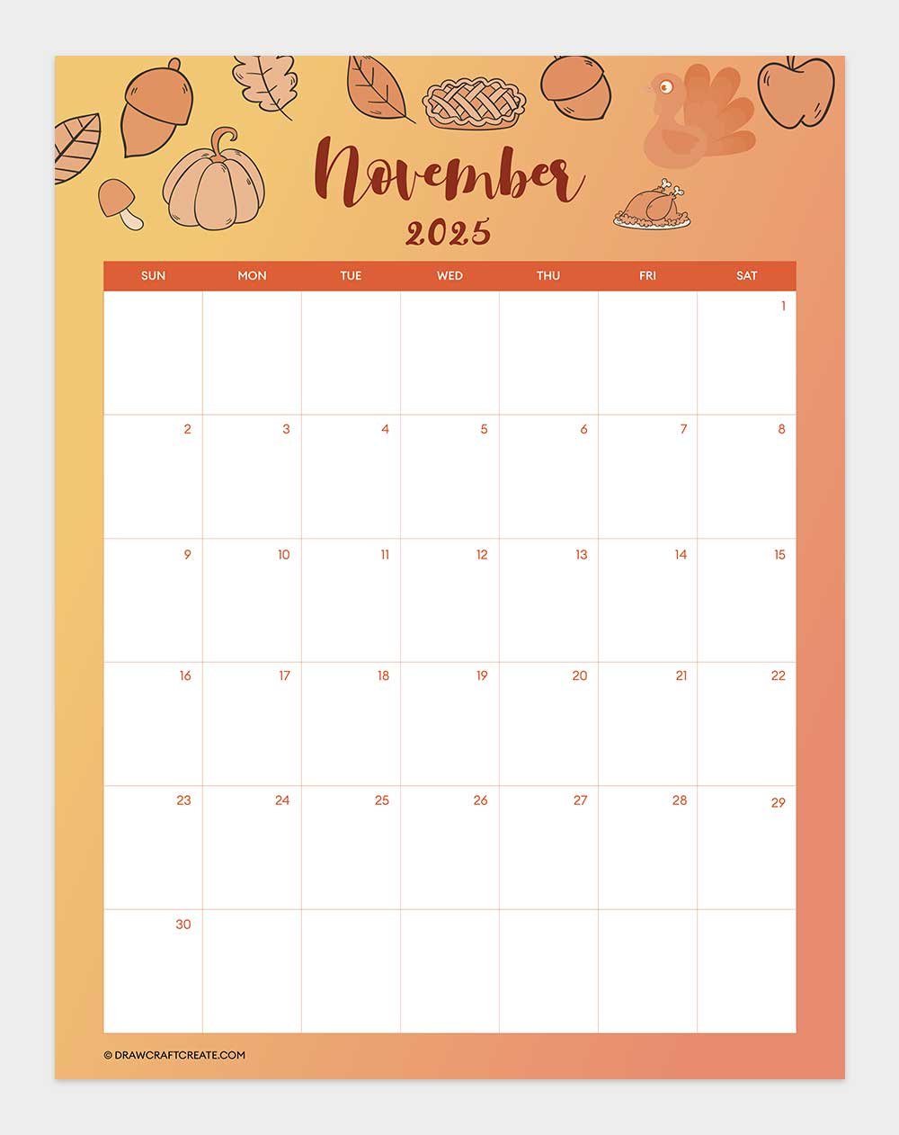 november 2025 calendar vertical
