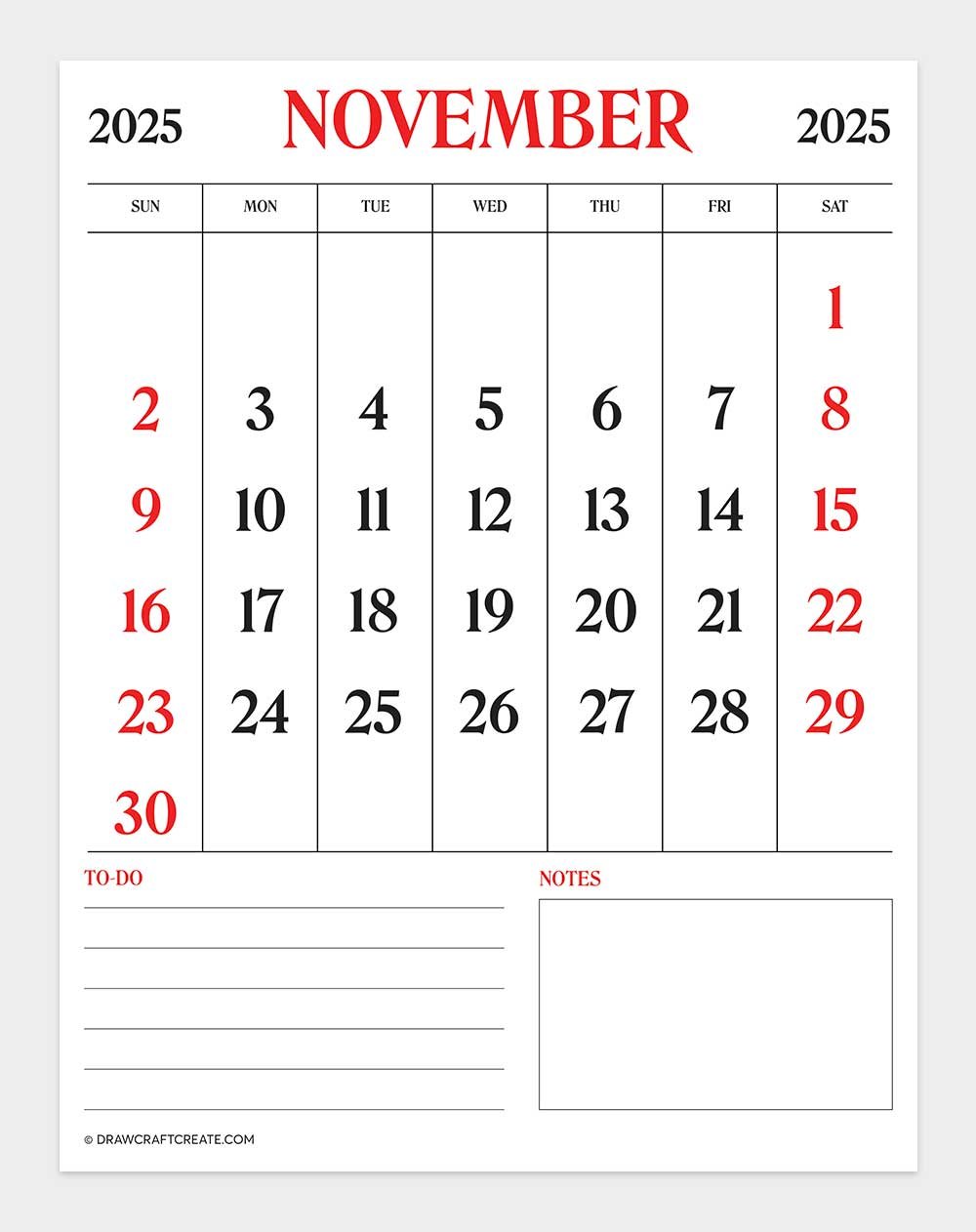 november 2025 calendar vertical