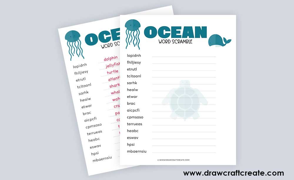ocean word scramble answer sheet