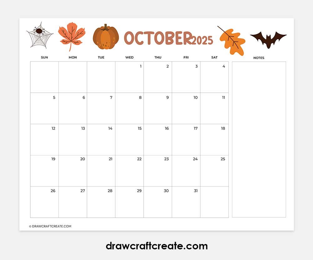 october 2025 calendar printable landscape