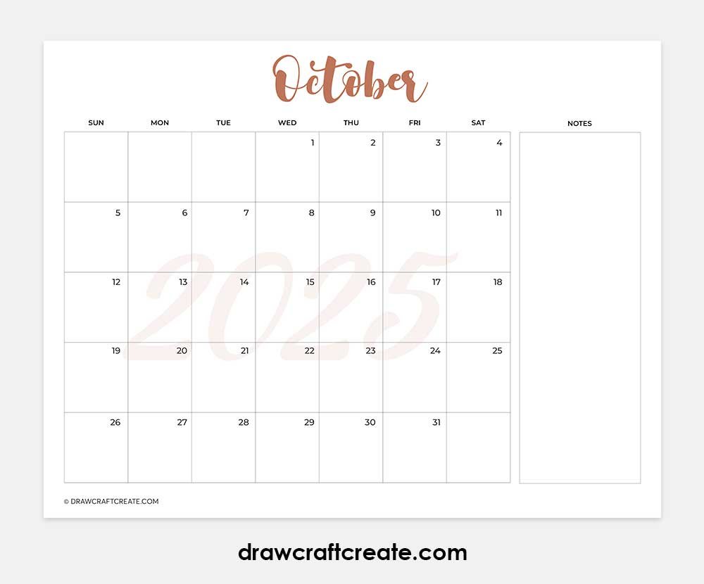 october 2025 calendar printable landscape