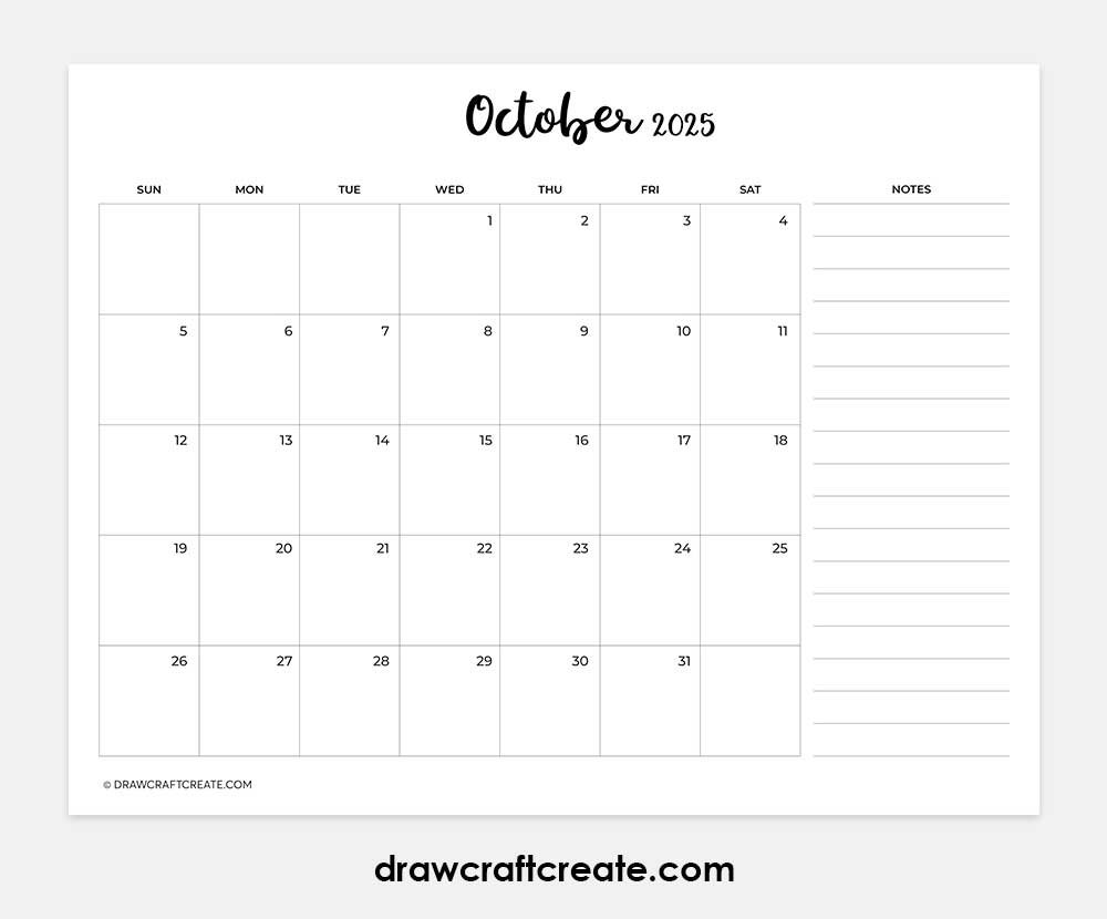 october 2025 calendar printable landscape