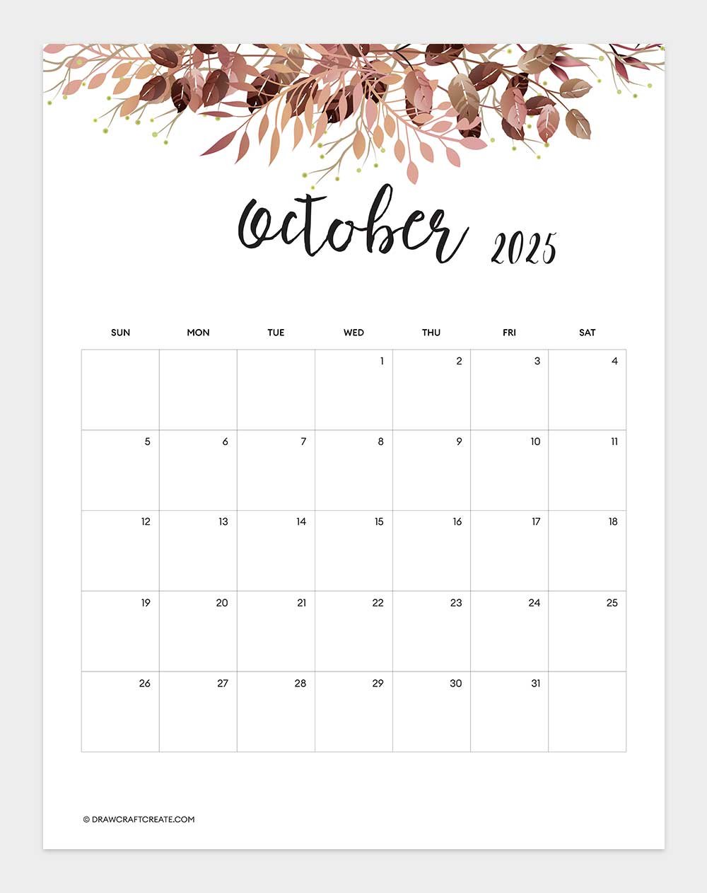 october 2025 calendar printable vertical