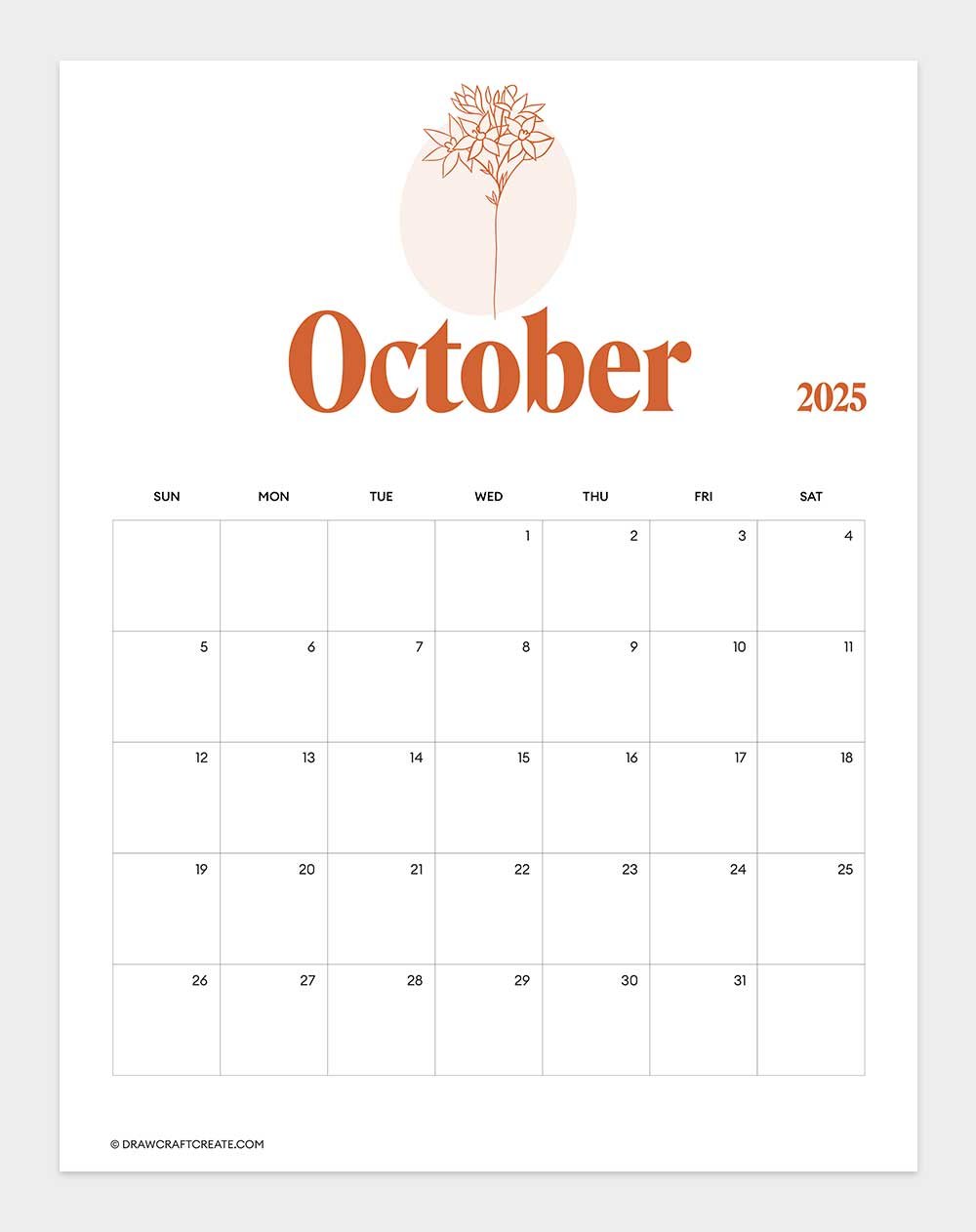 october 2025 calendar printable vertical