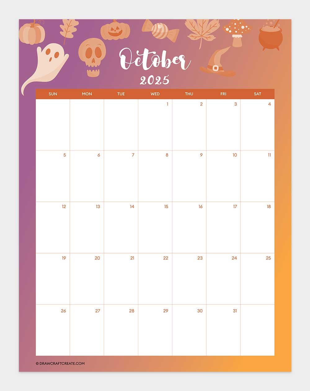 october 2025 calendar printable vertical