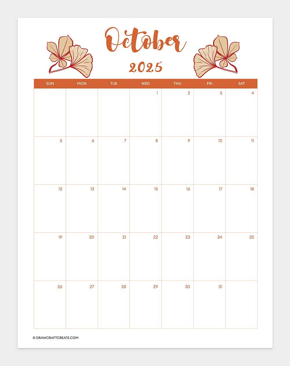 october 2025 calendar printable vertical