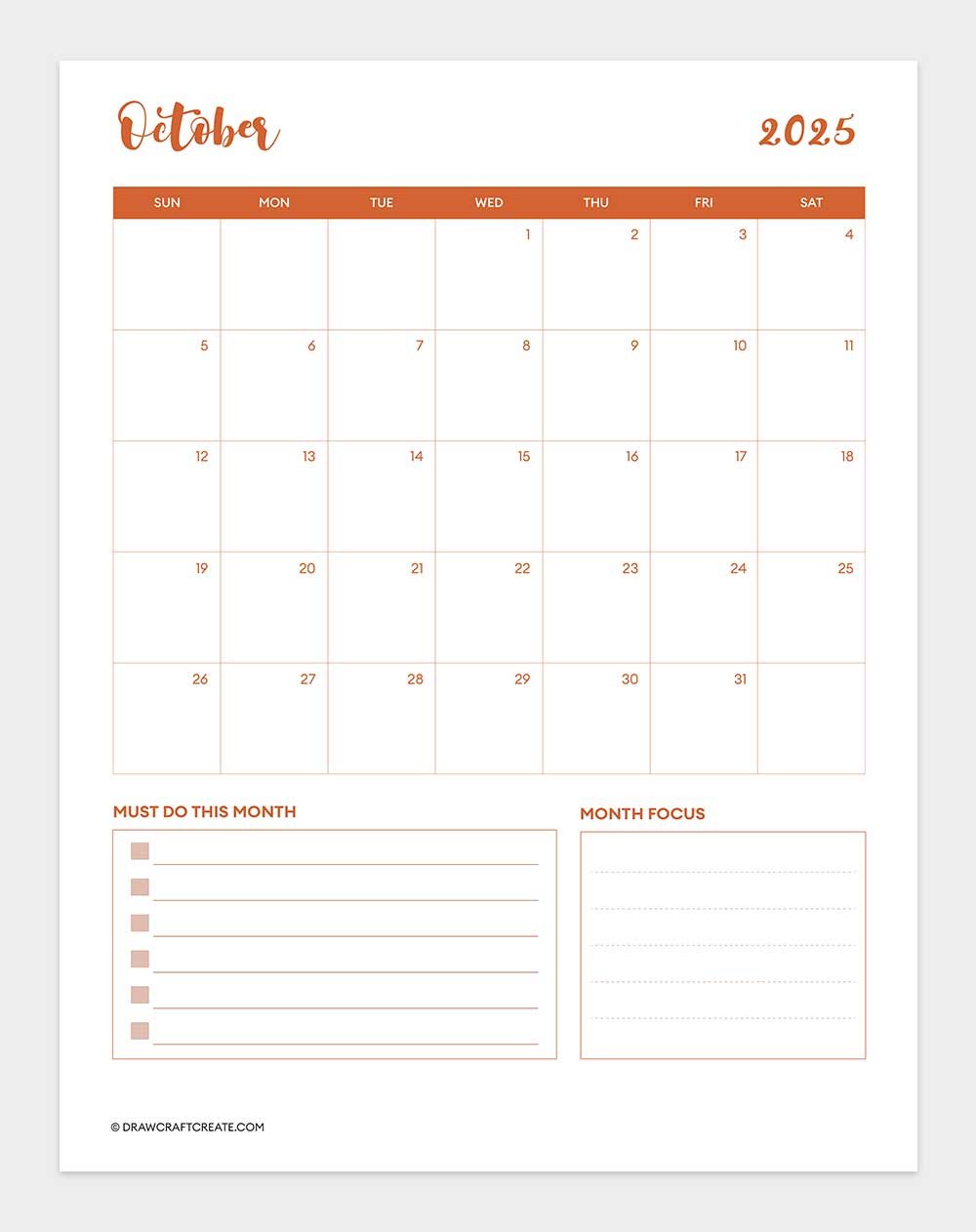 october 2025 calendar printable vertical
