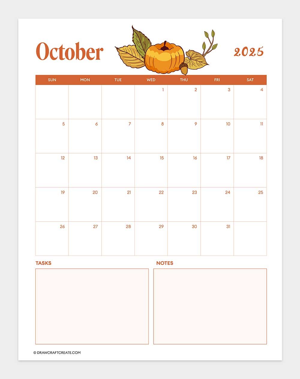 october 2025 calendar printable vertical