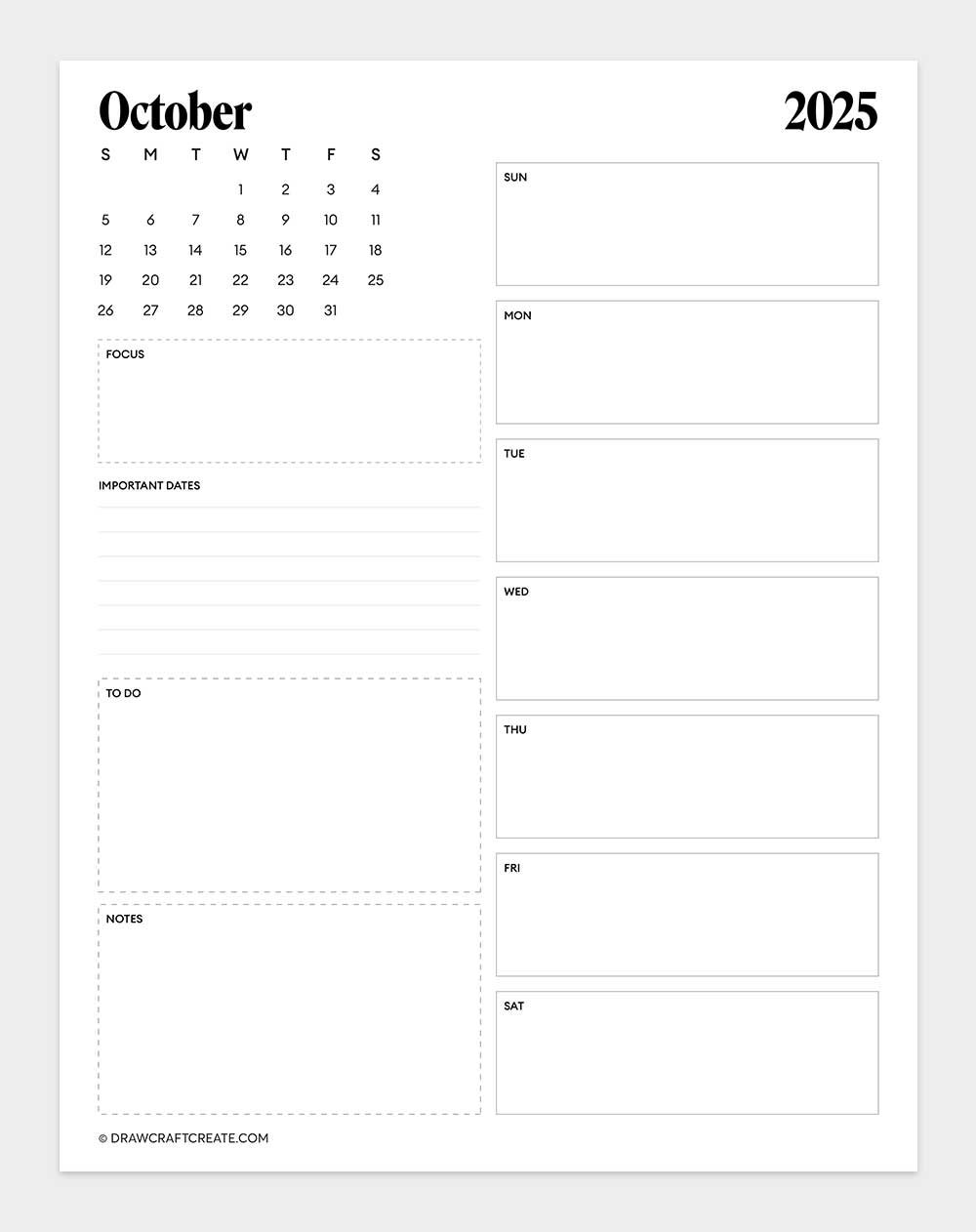 october 2025 calendar printable vertical
