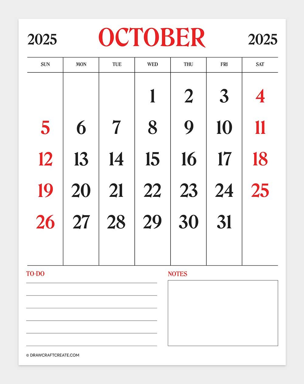 october 2025 calendar printable vertical