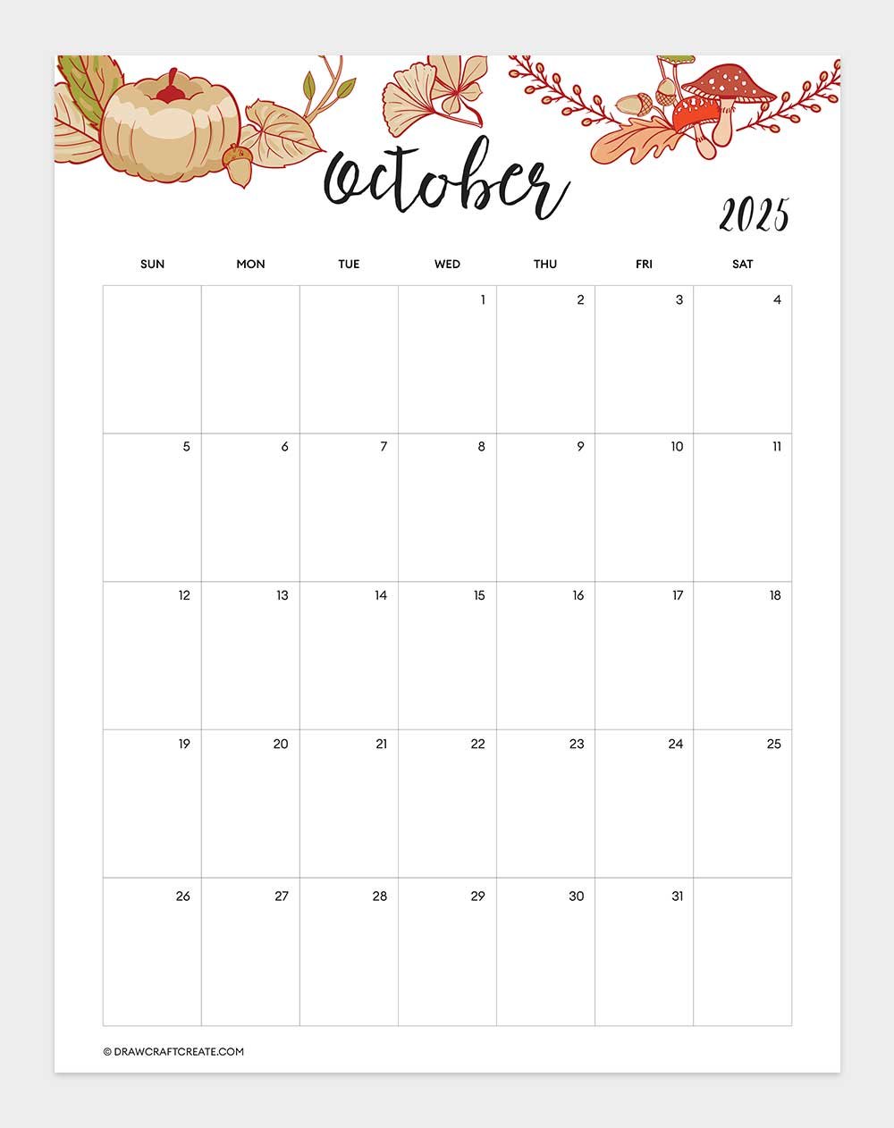 october 2025 calendar printable vertical