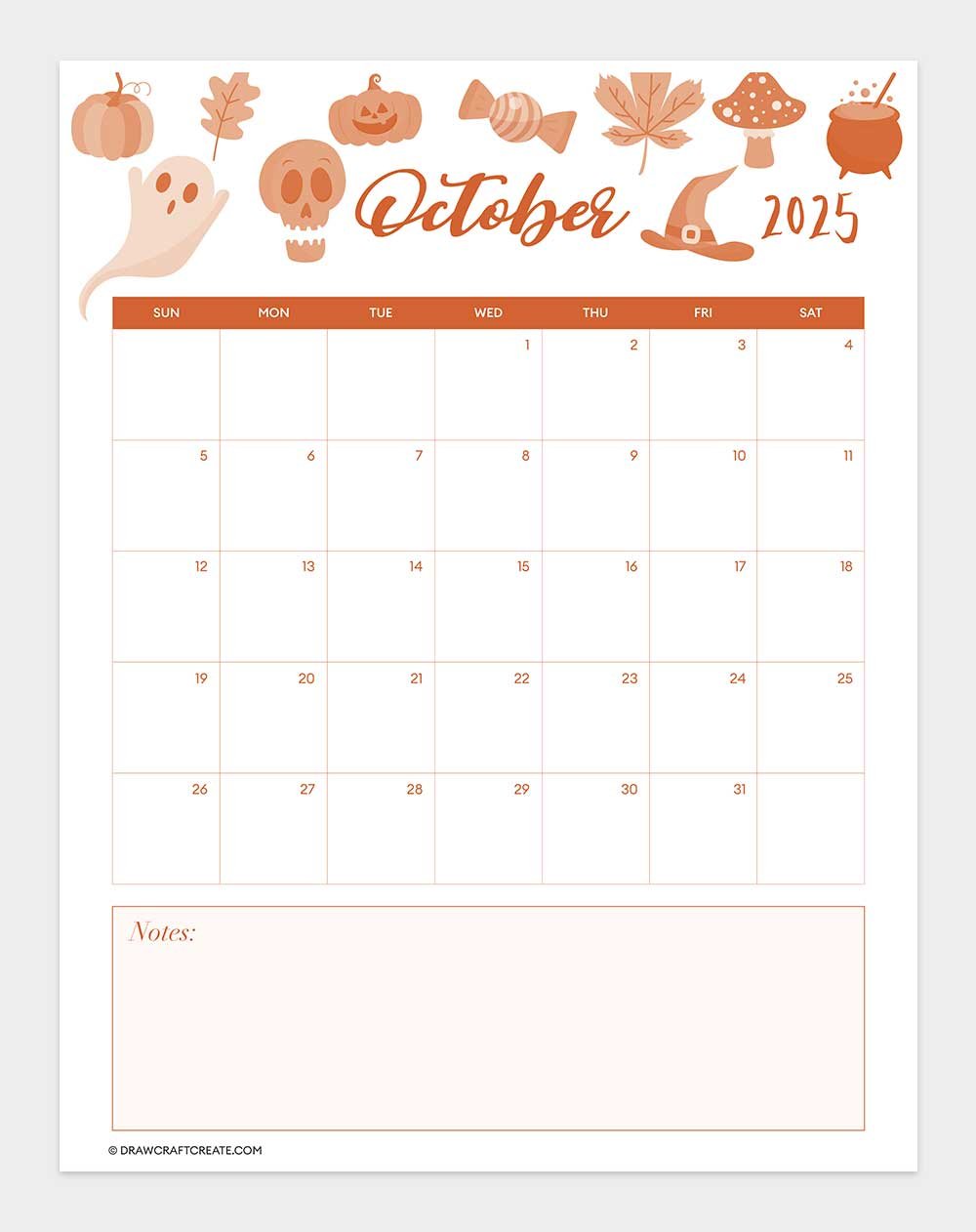 october 2025 calendar printable vertical