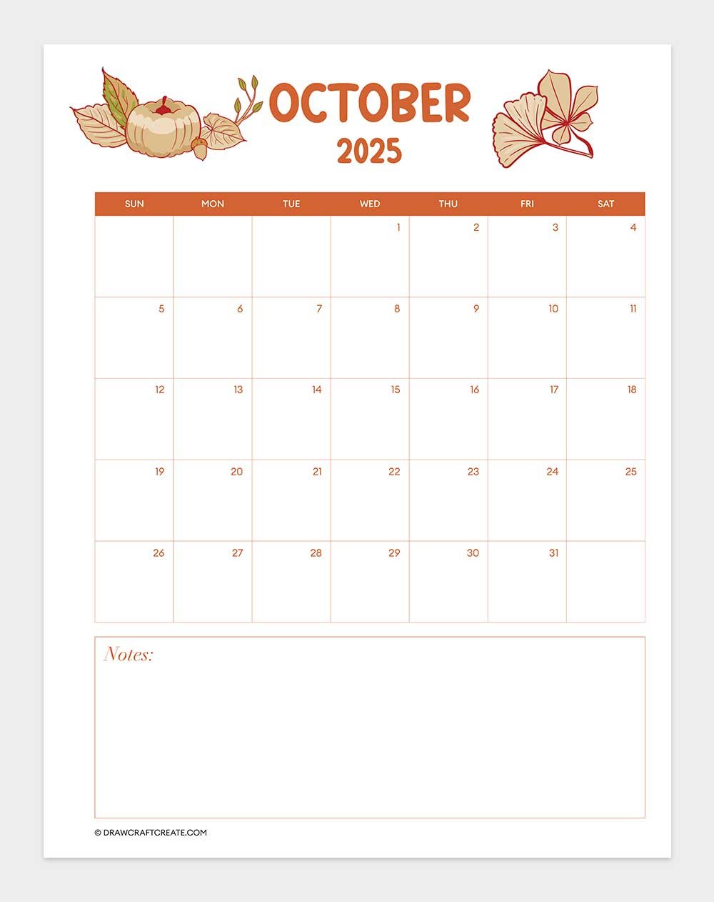 october 2025 calendar printable vertical