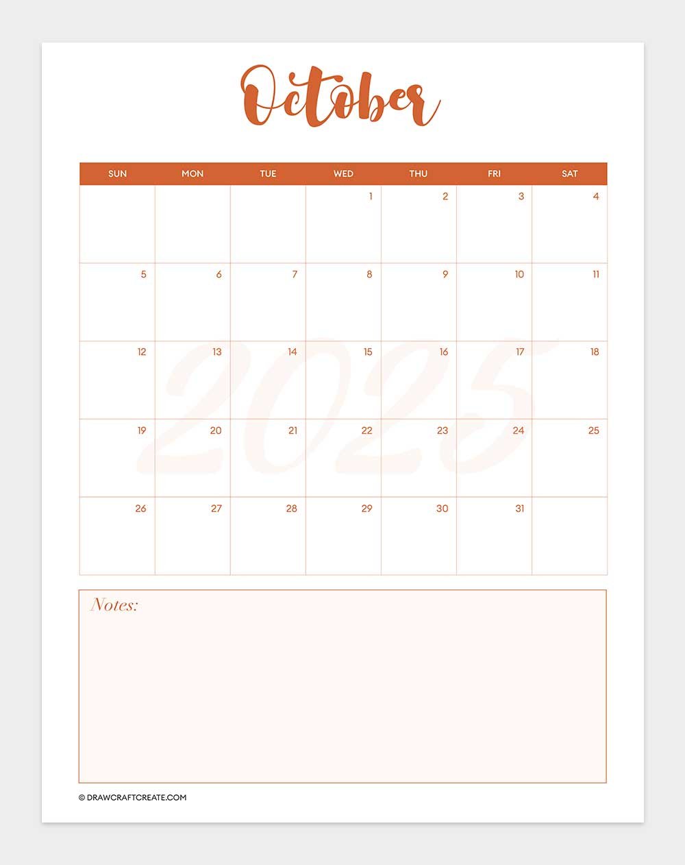 october 2025 calendar printable vertical