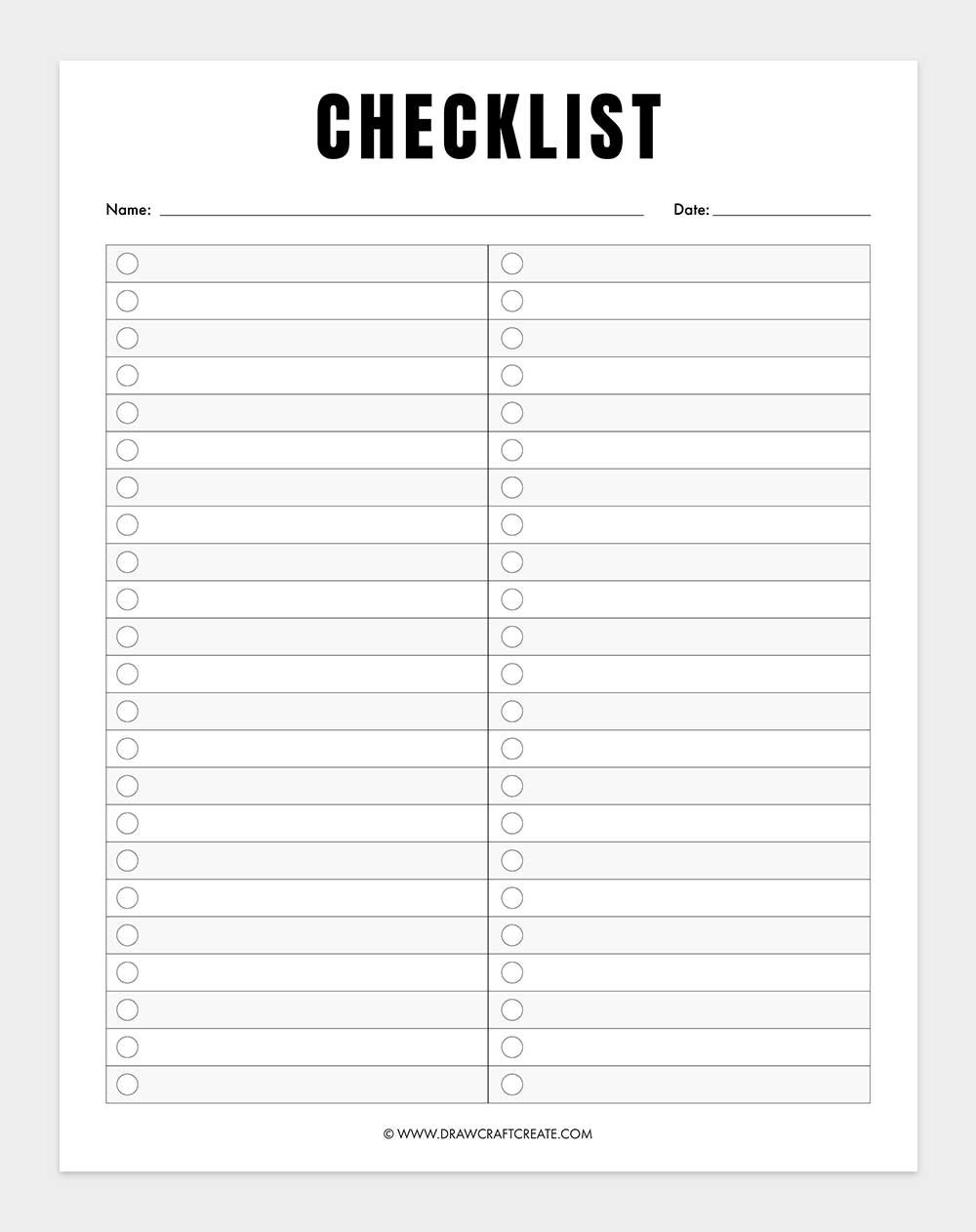 printable checklist template