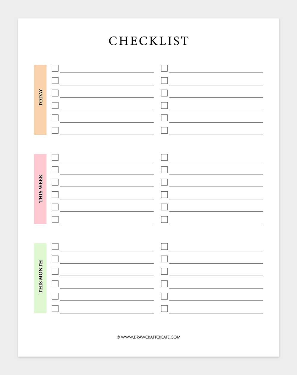 printable checklist template