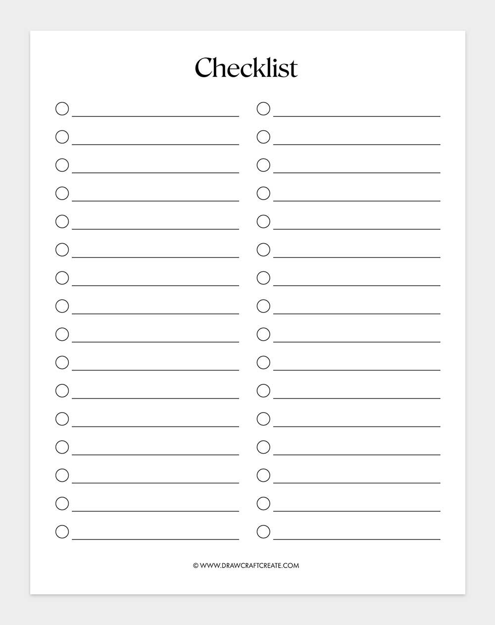 printable checklist template