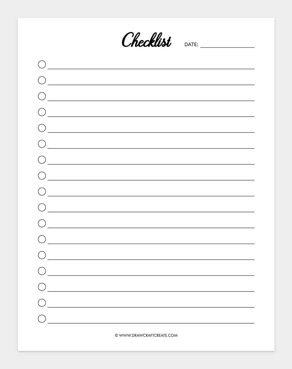 printable checklist template